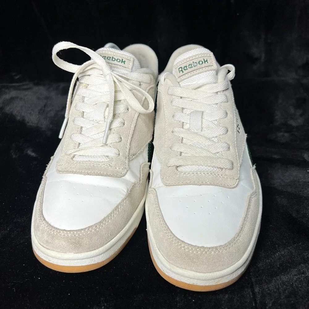 Reebok Galaxy 7 Men 8.5 Shoes White Beige Suede Leather Lace Up Athletic Sneaker